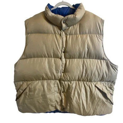Vintage LL Bean Gold Tan Puffer Vest Snap  Goose Down Men  XXL Packable Gorpcore - Image 1 of 4