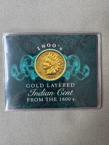 Gold Layered Indian Cent from the 1800's - 1899 Indian Head Cent in Plastic Case - Picture 1 of 9