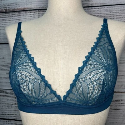 Bralette Inalámbrico Huit XS Azul Encaje Tazas Triángulo Bralette Vieira Ribete de Encaje Foto 1 de 4