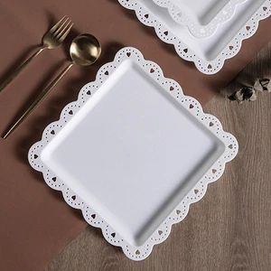 Plastic Plates Fruit Dessert Plate Wedding Cake Plate Snack Dishes Square Shape - Picture 1 of 12