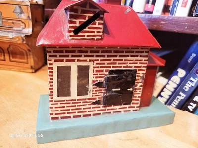 VINTAGE HANDPAINTED TIN  HOUSE BANK - Image 1 of 4