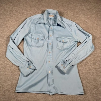 VINTAGE JCPenney Shirt Mens Small Polyester Big Collar Disco Long Sleeve 70s - Image 1 of 4