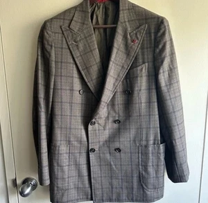 Isaia Plaid Fully Canvassed Double-Breasted Blazer in Gray MODERN GRAIL US 42 - Picture 1 of 9
