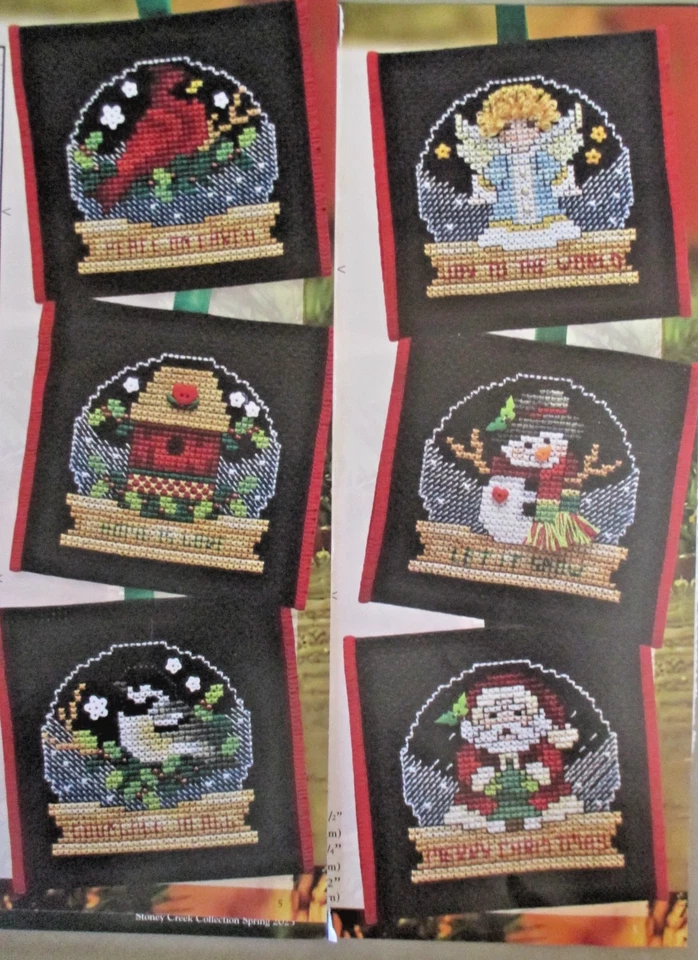 Black & Bird Snow Globe Ornaments Counted Cross Stitch Pattern - Angel Santa - Image 1 of 1