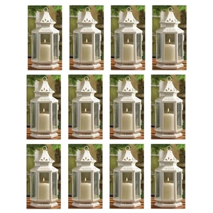 12-teiliges Hochzeitsrabatt-Set weiß viktorianisch Metall Glas Kerze Laterne Dekor 11 Zoll - Bild 1 von 8