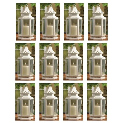 Lote de 12 piezas de descuento para boda blanco victoriano metal vidrio vela linterna decoración 11" Foto 1 de 4