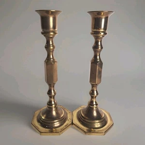 Elegant Baldwin "EB" Brass Candlestick Holders 7.5" Gold Tone Pair Heavy Vintage - Picture 1 of 10