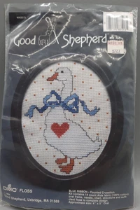 Vintage Good Shepherd BLUE RIBBON Goose Cross Stitch Kit #803513 With Frame DMC - Picture 1 of 3