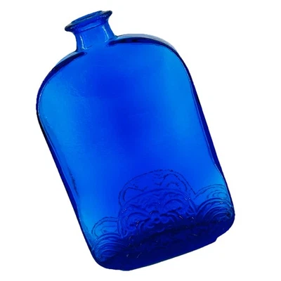 VIDRIOS de LEVANTE Botella de Vidrio Azul Cobalto Repujado Floral De Colección Años 80 Art Nouveau Foto 1 de 4