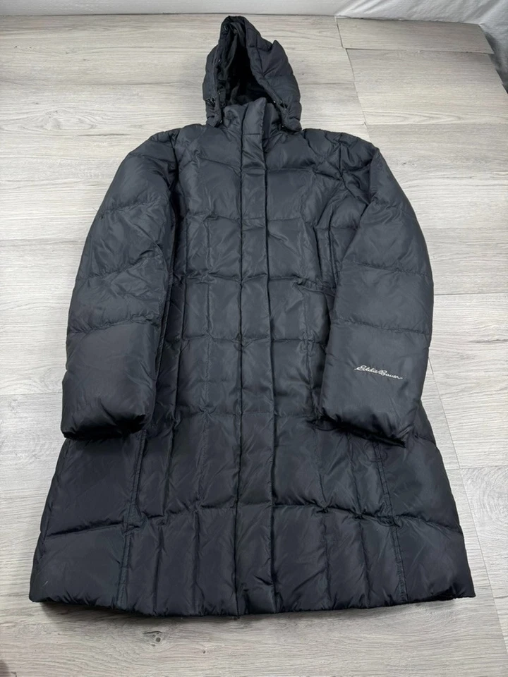 Chaqueta Eddie Bauer para mujer S negra premium plumón de ganso abrigo largo acolchado Foto 1 de 4