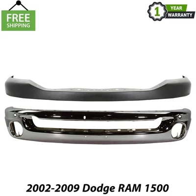 Front Bumper Chrome Steel & Bumper Upper Cover For 2002-2009 Dodge RAM 1500 — 第 1/4 张图片