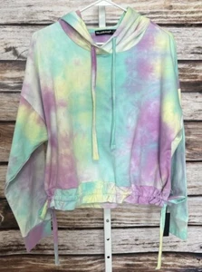 BLANK NYC Cropped Tie Dye Drawstring Hoodie Sz Large Pastel - Picture 1 of 10