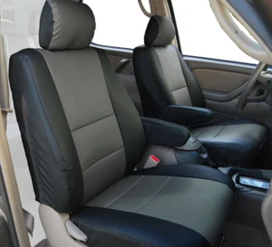 TOYOTA TUNDRA 00-03 BLACK/CHARCOAL LEATHER-LIKE CUSTOM 2 FRONT SEAT & ARM COVERS - Bild 1 von 5