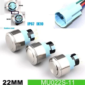22mm Metal Push Button IP67 5A 304Stainless steel Anti-vandal Push button switch - Picture 1 of 14