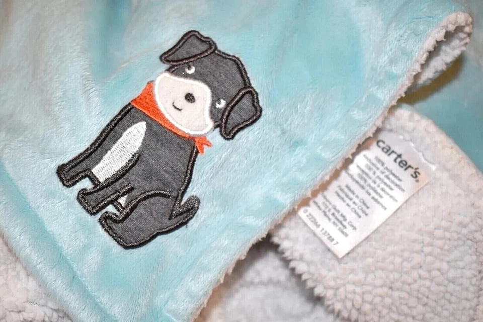 8S!¡GUAU! Manta de cuna Carter's Puppy Dog Aqua de terciopelo de felpa blanca Sherpa Foto 1 de 4