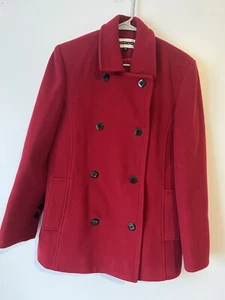KRISTEN BLAKE Red Wool Blend Double Breasted Pea Coat  Size 8P - Picture 1 of 13