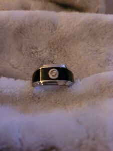 Stainless Steel & Black Enamel Diamond Ring