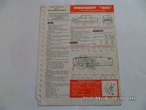 FICHE TECHNIQUE DE RTA PEUGEOT 404 9 CV BERLINE N°290 06/1970 G12 - Picture 1 of 1