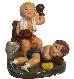 Vintage Boys Boxing Match Figurine Ceramic Or Chalkware Hand Painted Art - Picture 1 of 6