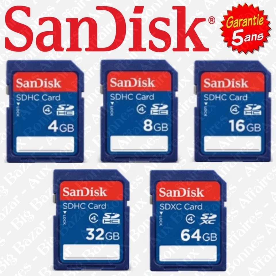 Carte Mémoire SANDISK SD SDHC SDXC pour Appareil Photo ( 8 16 32 64 GO GB GIGA ) - Photo 1/1