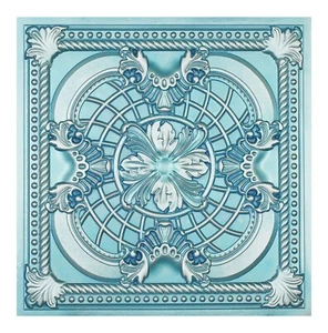 Decorative Tin Ceiling Tiles Vintage wall panels for Cafe PL31 Cyan silver 10pcs - Picture 1 of 21
