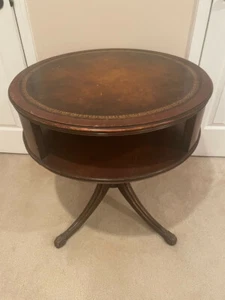 Weiman, Inlaid Leather Round Drum Coffee Table 28" Wide 28" Tall  - Picture 1 of 5
