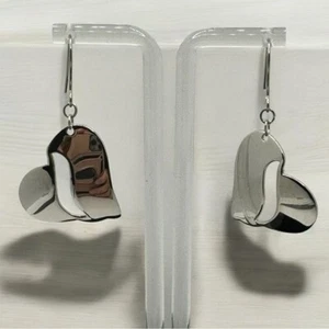 Steel by Design Polished Heart Dangle Earrings Shine Silver Tone Milor Italy - Picture 1 of 7