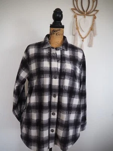 Eddie Bauer Plaid Black & White Flannel Button Front Collared Shirt w/ Pockets L - Picture 1 of 10