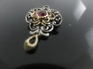 Antique Awesome 835 Silver Garnet Three Tiers Brooch Pendant Hallmarked - Picture 1 of 4