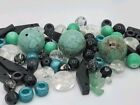 100 Piece Upcycled Beads, Black And Teal Variety Of Beautiful Beads.