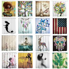 Waterproof Printed Shower Curtain Set Fabric Bathroom Stylish Landscape w/ Hooks