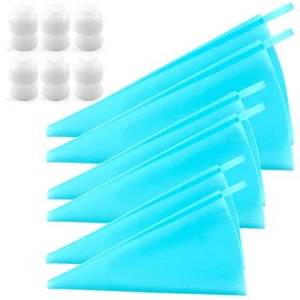 6 Pack Reusable Silicone Pastry Piping Bags for Cake Decorating Baking Supplies - Picture 1 of 8