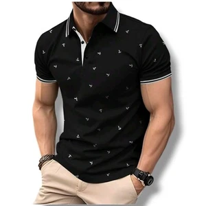 Men's T-shirt Polos Casual Slim Fit Round Neck Short Sleeve With Logo - Picture 1 of 3