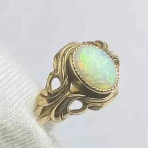 Fire Opal 2Ct Lab Created Oval Cut Bezel Engagement Ring 14K Yellow Gold Plated - Picture 1 of 7