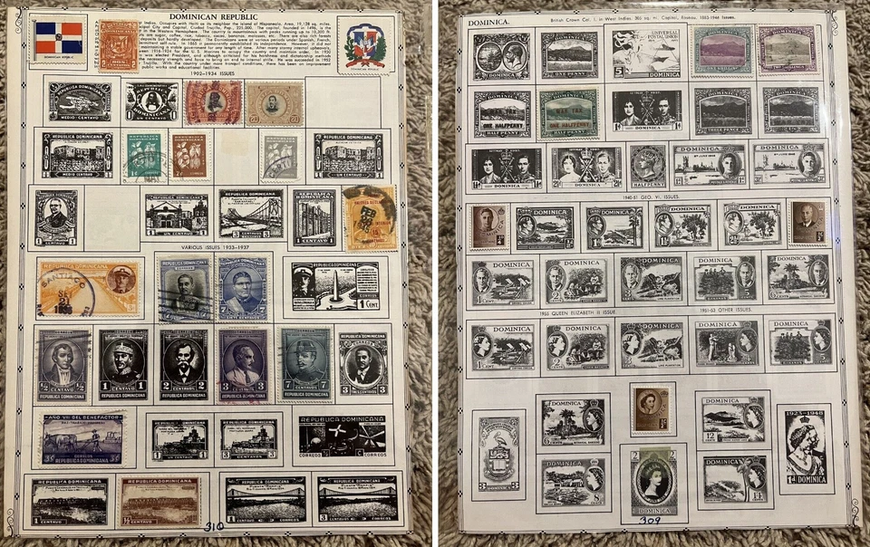 LOTE DE ESTAMPILLAS DE REPÚBLICA DOMINICANA DE 1900-1950 EN PÁGINA DE ÁLBUM COMO NUEVAS SOBREIMPRESIONES USADAS Foto 1 de 4