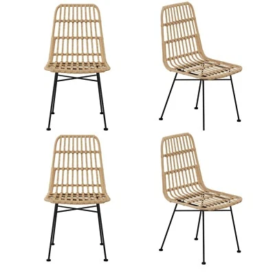 Dining Chairs Set of 4 | Rattan Kitchen Chairs 4 Set | Boho Style | VonHaus - Image 1 of 4