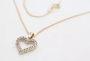 Vintage Diamond Heart Shape Pendant and Chain 9ct Gold - Picture 1 of 8