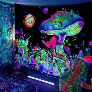 Tapestry Wall Hanging Mandala Fluorescent Black Light UV Mushroom Print Home Dec