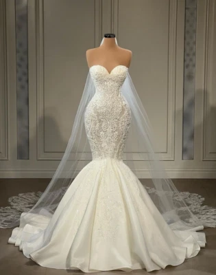 Elegant Lace Mermaid Wedding Dresses Sweetheart Wedding Dress Appliques Gowns - Image 1 of 4