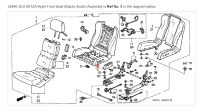 HONDA ACURA 正品 原始设备制造商 NSX 右前座(黑色)开关组件  — 第 1/3 张图片