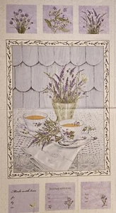 Lavender Garden Panel includes labels H GLASS Quilters Cotton 24 Inch 2/3 YARD - Picture 1 of 4
