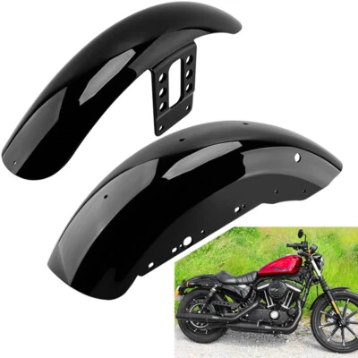 Vivid Black Front + Rear Fenders Fit For Harley Sportster 883 XL883 1200 04-24 Foto 1 de 4
