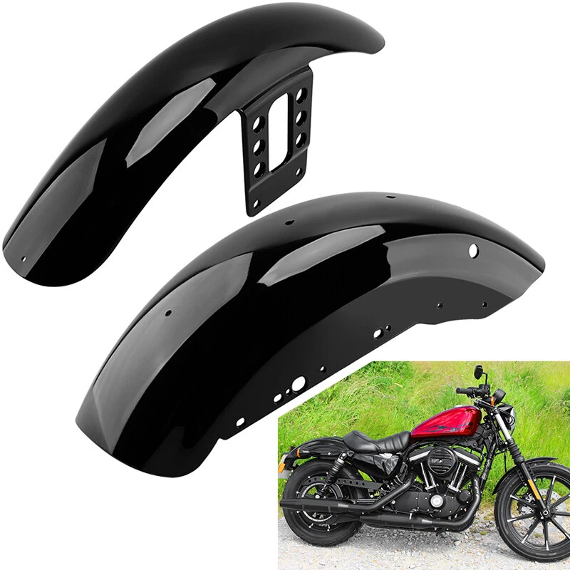 Vivid Black Front + Rear Fenders Fit For Harley Sportster 883 XL883 1200 04-24 Foto 1 de 4