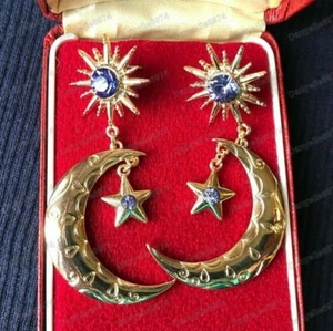 Pendientes de tachuelas de oro estrella creciente luna estrella celestial estilo vintage - Imagen 1 de 10
