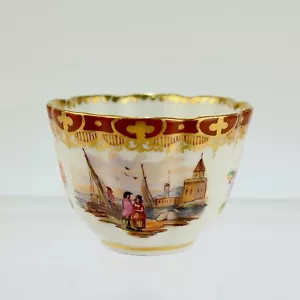 Antique Augustus Rex Dresden Porcelain Miniature Cup or Bowl - Harbour - Picture 1 of 6