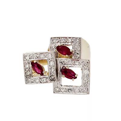1.50 TW Ruby Diamond Square Ring 14K Two-Tone Gold Size 8 Contemporary Estate - Image 1 of 4