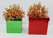 Lindy Bowman Gift Boxes W/Bows - Set Of 2 - Red 3 1/2" Sq/Green 4" Sq
