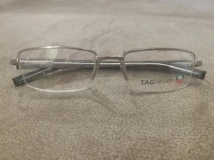 TAG HEUER Half Rim Eyeglasses Brushed silver \ Silver Blue Arms TH 8201 49 - Picture 1 of 5