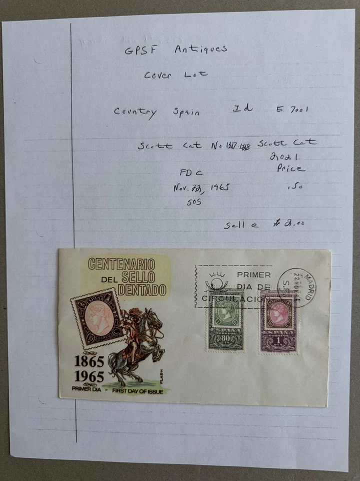 Spain FDC Stamp on Stamp Scott Cat 1327-1328 Nov. 22,1965 - Image 1 of 1