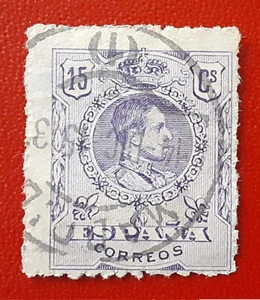 SPAGNA 1909 15c Usato Alfonso Numero di Controllo sul Retro Mi 234A Scott 300 Yt 245 5734 - Foto 1 di 2